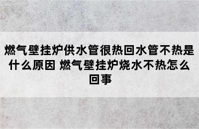 燃气壁挂炉供水管很热回水管不热是什么原因 燃气壁挂炉烧水不热怎么回事